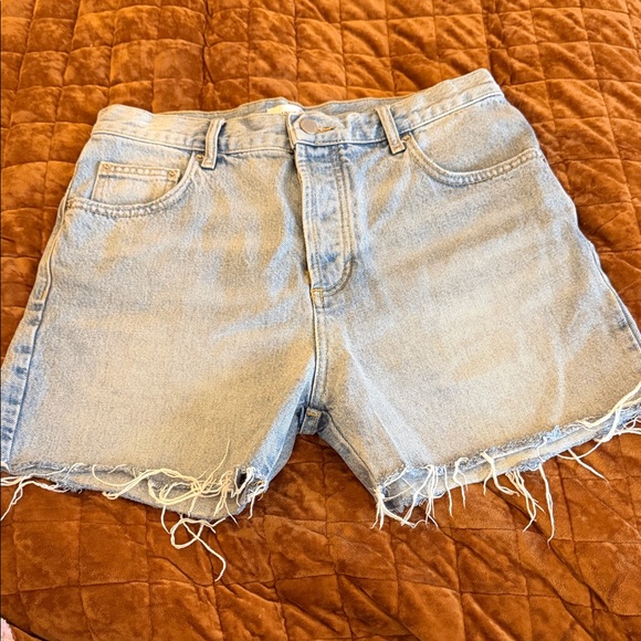 Anine Bing Light Blue Jean Shorts with Frayed Hem - Picture 2 of 7